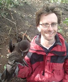 James Russell with a grey-faced petrel