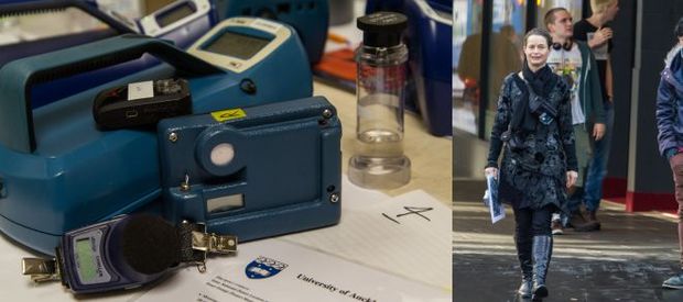 Equipment used to measure noise and air pollution in Queen Street