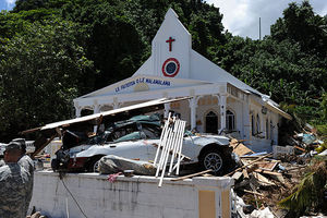 Church damaged by the 2009 earthquake and tsunami in Samoa