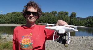 Pilot Jonathan Olds with a quadcopter
