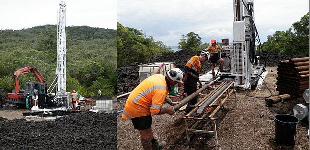 Drilling into the lava on Rangitoto Island and checking the cores