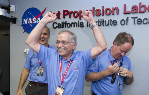 Dr Charles Elachi celebrating Curiosity's landing