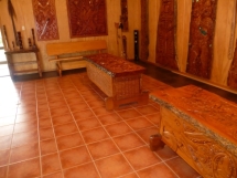 Carved boxes inside the art gallery.