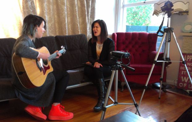 Katie Thompson and Emma Cameron on guitar