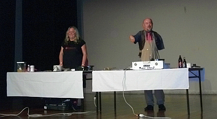 Mike Gourley pitting his culinary skills against the Queen of Cooking without Looking, That Blind Woman Julie Woods