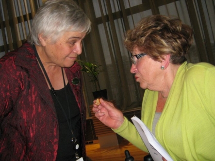 Disability Issues Minister Tariana Turia confers with Alexia Pickering.