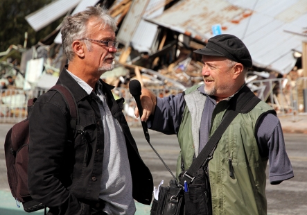 Inside the cordon, Gerard Smyth talks with Mike.
