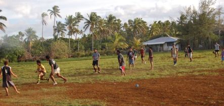Playing football on the island of Tonga Tapu