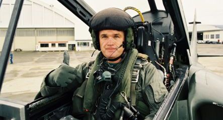 Peter Clark in the back of the RNZAF Skyhawk