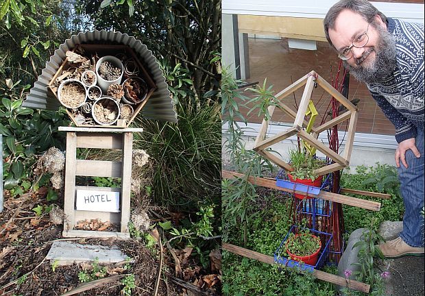 Letterbox bug hotel and Rob Cruikshank with the butterfly bug hotel