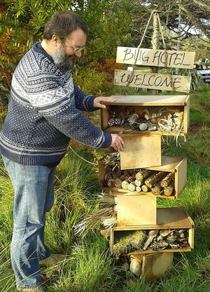 Rob Cruikshank with the rotating bug hotel