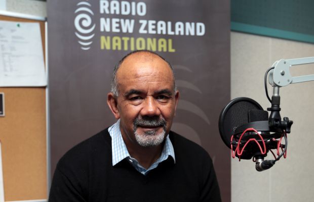 Te Ururoa Flavell in the Nine to Noon studio September RNZ Diego Opatowski