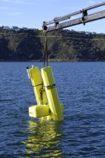 WET-NZ prototype wave energy device being lowered into the water at Evans Bay, Wellington.