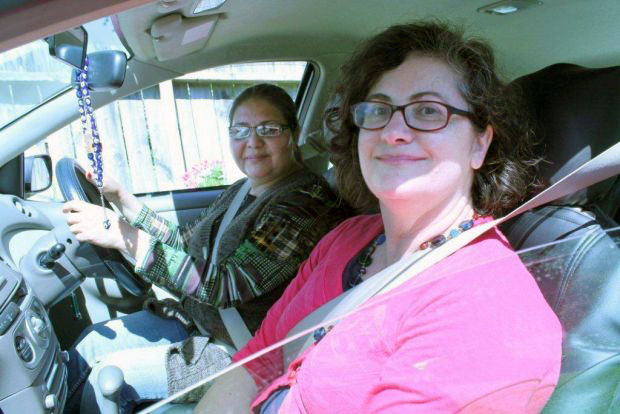 Ruth Nichol volunteer teacher and Gulchehra learner driver
