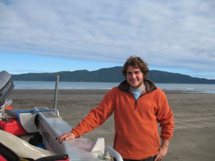 Marine ecologist Pelayo Salinas on the beach off Kapiti Island