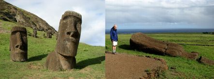 Easter Island statues, and John Flenley with a fallen statue