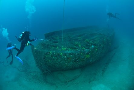 The wreck of a barge that carried injured New Zealand and Australian soldiers from Anzac Cove to a Hospital ship.