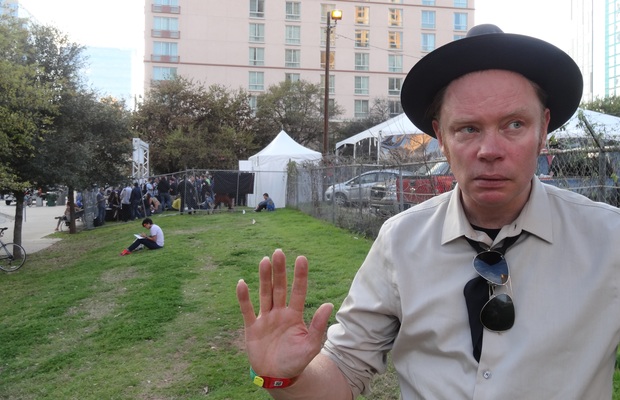 Folk rock troubadour Delaney Davidson outside the NZ Showcase at SXSW