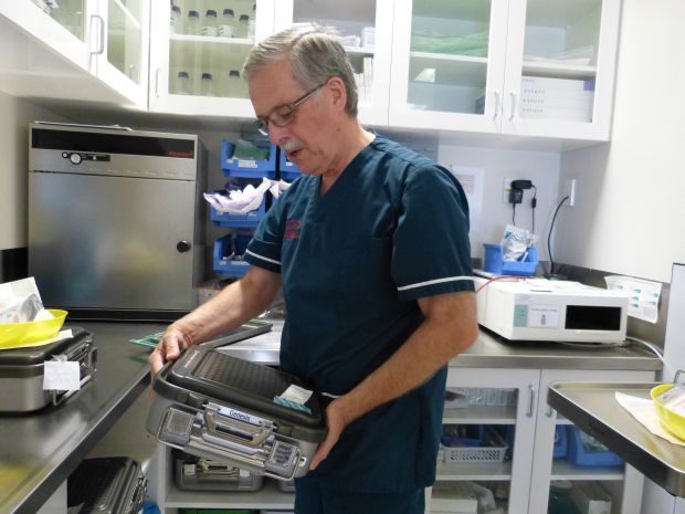 Philip Bagshaw with one of the operating sets donated to the hospital