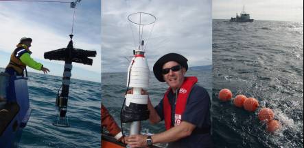 Deploying a deep water turbeulence profiler, Craig Stevens with a shallow water turbulence profiler and deploying a mooring in Cook Strait