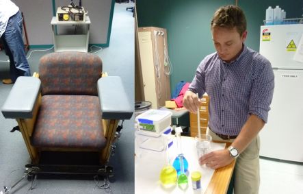 Chair and Nicholas Gant making the carbs solution