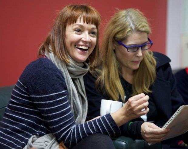 Luanne Gordon and Jennifer Ward Lealand rehearse Fallout The Sinking of The Rainbow Warrior Credit Tatiana Harper Photography