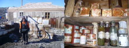 Alison Ballance at Shackleton's Hut and food inside hut