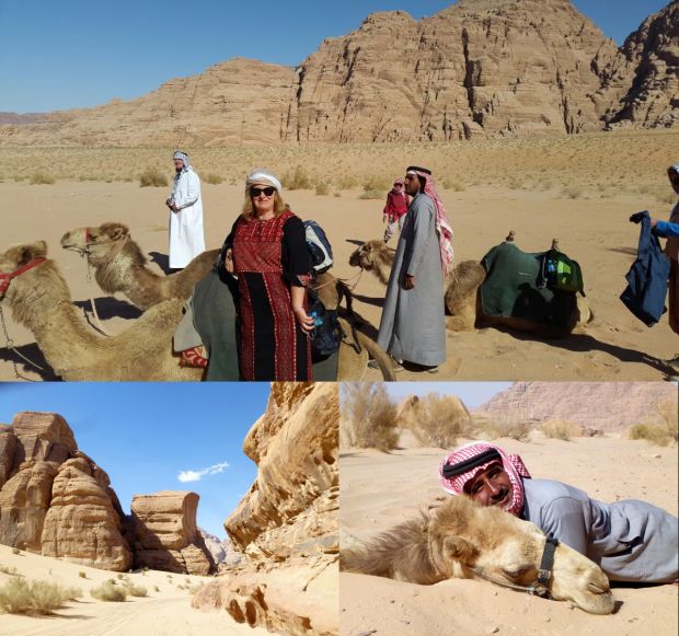 Jill Worrall on camel safari in Jordan