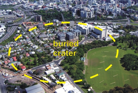Volcanic crater in the central Auckland suburb of Grafton. 