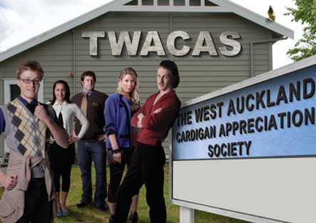 The cast of he West Auckland Cardigan Appreciation Society.