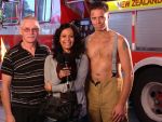 Les Presling, who began the firefighters calendar, with Sapna Samant and model Glenn