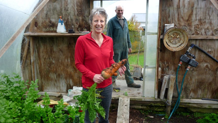 Heather Smith with giant carrot.