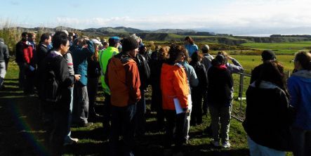 Geologists looking at uplifted coastal terraces in northern Hawke's bay