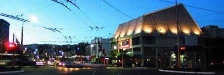 Courtney place at dusk Downstage is on the corner on the right