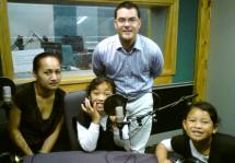 Joe Harrop with Crystal Teiria Koinaki and Takawai Koinaki in the Auckland Studio