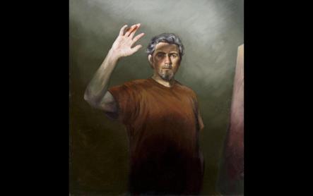 Nights AMirror Loads of Coffee oil on canvas self portrait by Adam Portrait Award winner Stephen Martyn Welch