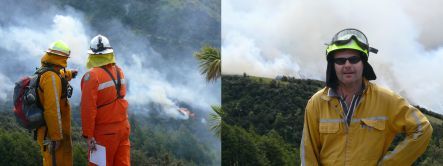 Fire research team watching a controlled burn, and Grant Pearce