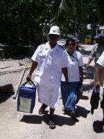 Ballot box and policeman.