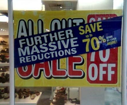 A shoe shop promoting up to 70 per cent off