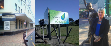 Wellington City Council offices; Wairarapa sign; Auckland deputy mayor Penny Hulse