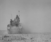 DA Tank of the New Zealand Divisional Cavalry approaching at speed in a swirl of dust copy