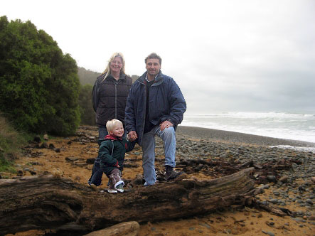 Robert, Rita and Daniel Hughes at the beach on the edge of thier North Otago sheep farm.