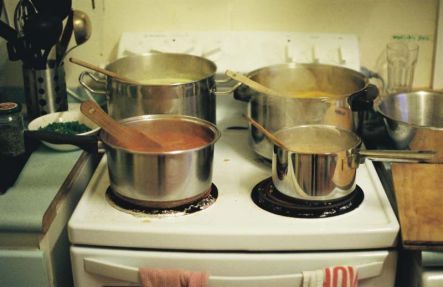 Pots on the boil for the shared Friday community meals image courtesy of Still Waters