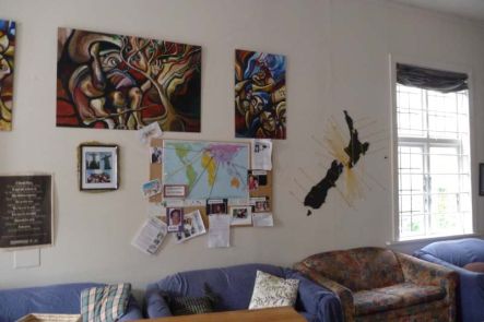The walls of the Stillwaters lounge with arts and crafts made by it s wider community Image courtesy of Still Waters