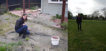 Sarah Baston with some examples of liquefaction damage in Christchurch