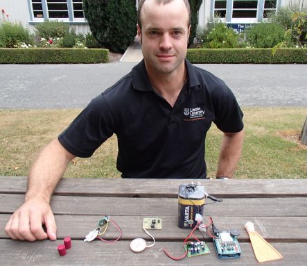 Matt Kavermann with someof the audio lures he developed to attract possums