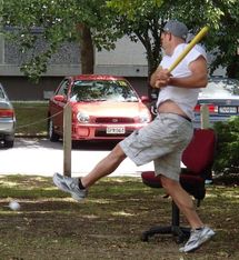 Mark Quigley playing wiffleball