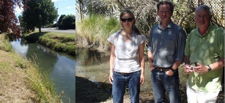 Heathcote River and research team by a small tributary stream