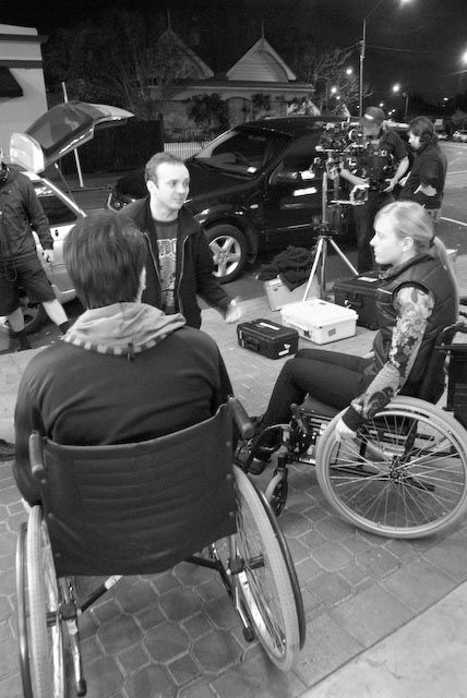 Anthony Towler directing Nick Miller and Julia Hyde in his film Rollmance