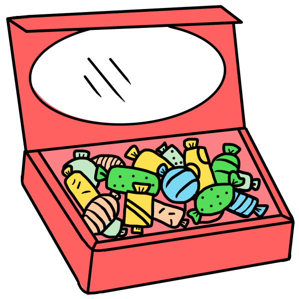Illustration of a box of various candy